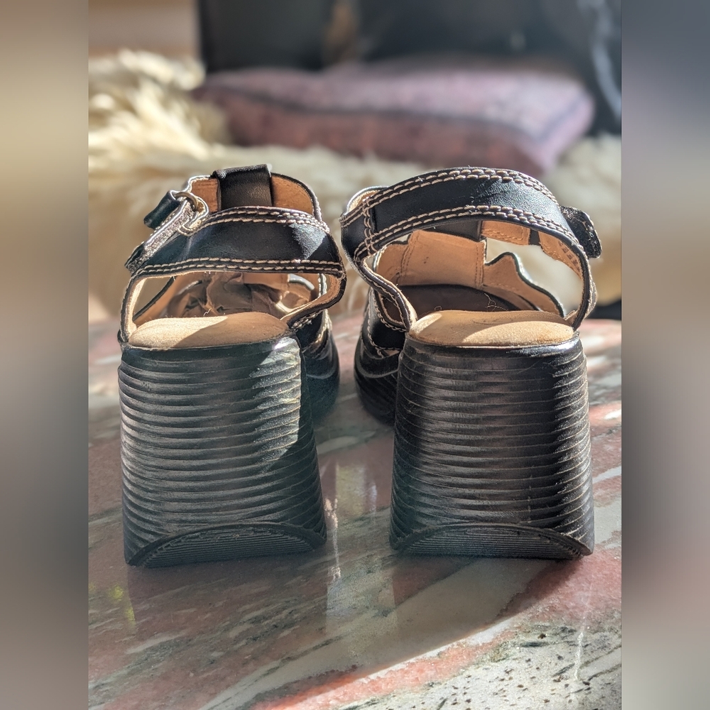 Y2K Lower East Side Strappy Brown Chunky Heel Sandals 7.5 Vintage Retro Street - Picture 4 of 9